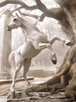 Majestic unicorn in a mystical forest with an enchanting and elegant presence in a dreamlike setting