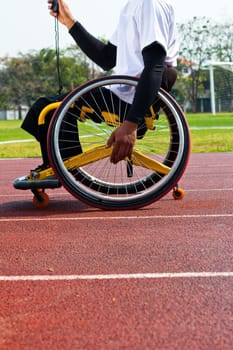 Detail image of wheelchair race on track,wheelchair race