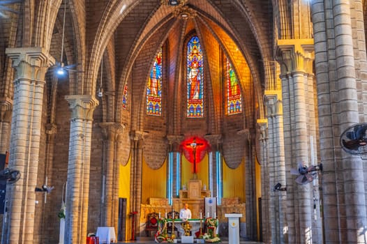 Interior inside of Christ the King Cathedral or Nha Trang Cathedral or French Stone Church in Asia. Nha Trang, Vietnam - August 22, 2024