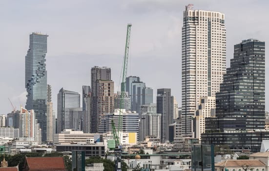 Bangkok, Thailand - 28 Sep, 2024 - Beautiful view of Skyscrapers Bangkok City at Afternoon. Stunning At skyline of bangkok business district, use it as your wallpaper, poster and Space for text, Selective focus.