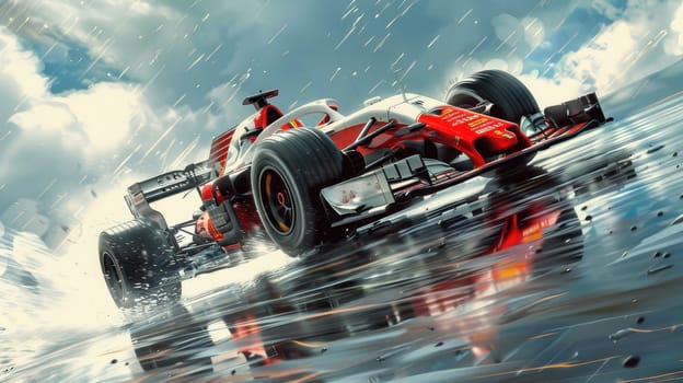 The racing car is moving at high speed with a blurry image in motion. Illustration.