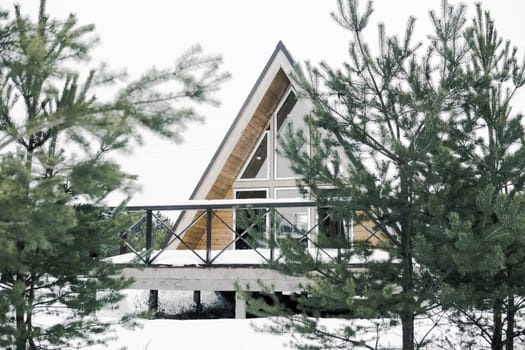 A country house in nature in winter. Rest in an ecologically clean place in winter. Glamping in nature