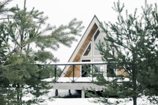 A country house in nature in winter. Rest in an ecologically clean place in winter. Glamping in nature