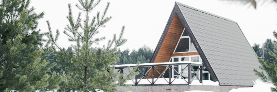 A country house in nature in winter. Rest in an ecologically clean place in winter. Glamping in nature