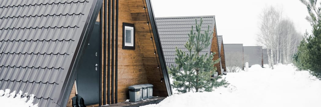 A country house in nature in winter. Rest in an ecologically clean place in winter. Glamping in nature