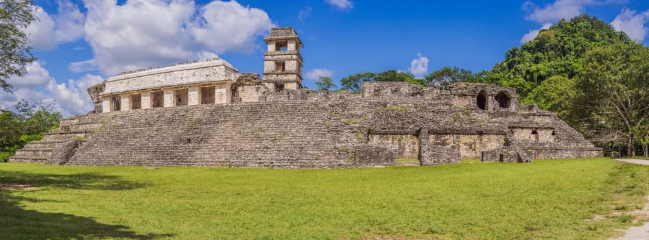 The ancient pyramids of Palenque in Mexico, surrounded by lush jungle. Iconic archaeological site showcasing Mayan culture and history. Travel, history, and adventure concept.