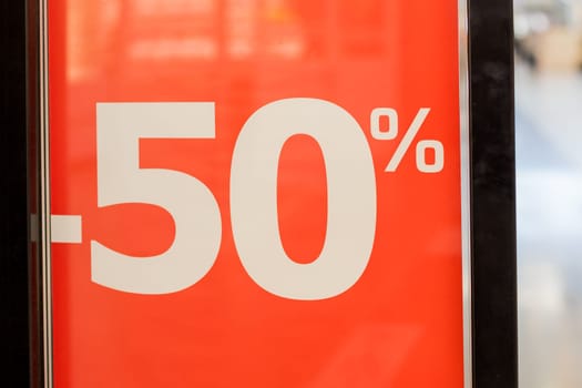 Discounts in the shopping center. 50 percent discount.