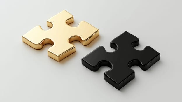 Gold and black puzzle pieces on a plain background.