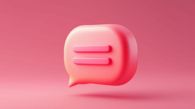 A vibrant pink speech bubble featuring equal sign accents floats against a soft gradient background. The design emphasizes communication and modern digital interaction.