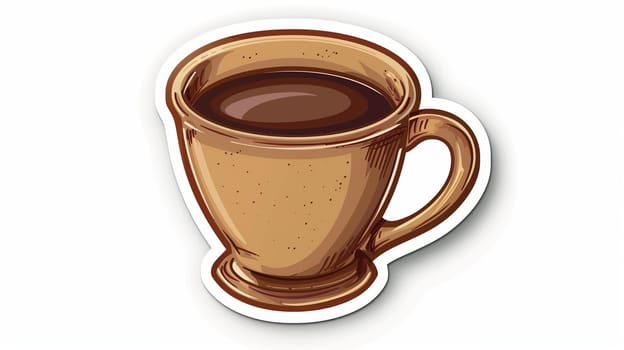 A warm brown mug brimming with rich, aromatic coffee rests comfortably on a wooden table, inviting the drinker to savor its comforting essence. The cup is beautifully crafted, showcasing a classic design that enhances the overall aesthetic.