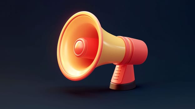 A vibrant megaphone stands prominently against a dark background, representing the idea of amplifying voices and conveying messages effectively to an audience.