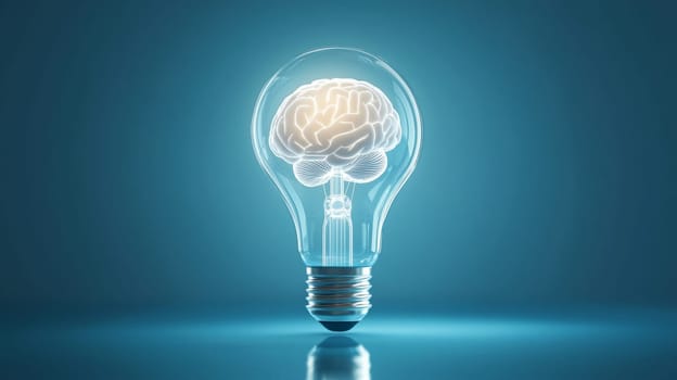 Light bulb with brain inside, creativity and innovation concept.
