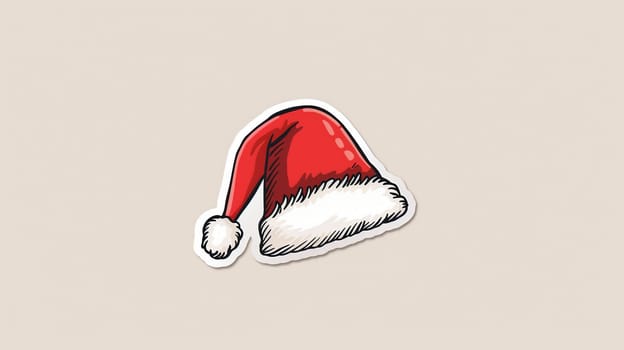 A vibrant illustration of a classic Santa hat, featuring a bright red color and a fluffy white trim. The design captures the festive spirit of the holiday season, making it an ideal decoration for various Christmas-themed projects and celebrations.