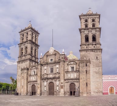 Catedral de Puebla, iconic cathedral in Puebla, Mexico. Historic architecture, religious heritage, and cultural landmark concept.