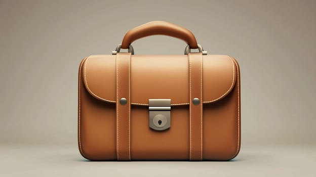 A well-crafted brown leather briefcase stands upright on a plain background, showcasing its polished finish and secure clasp, highlighting the timeless design and craftsmanship.