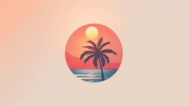 A serene tropical beach is bathed in the warm glow of a sunset, where the sun sets over the horizon and reflects on the calm water. Palm trees gently sway in the evening breeze, providing a picturesque scene of tranquility and natural beauty.