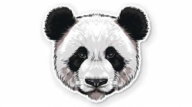 An artistic representation showcases a panda's head with striking black and white fur. The panda's eyes express a gentle gaze, while prominent ears add to its charm. This captivating design highlights the iconic features of this beloved animal.