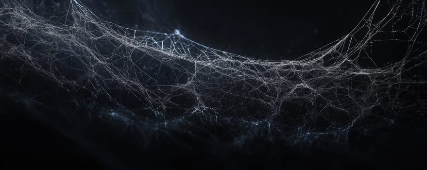 Close-up of intricate spider web on a dark background, mystery and nature concept.