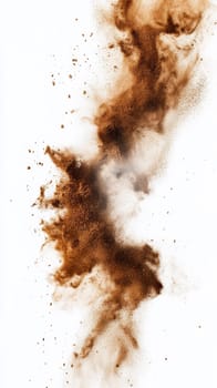 Brown powder explosion on white background.
