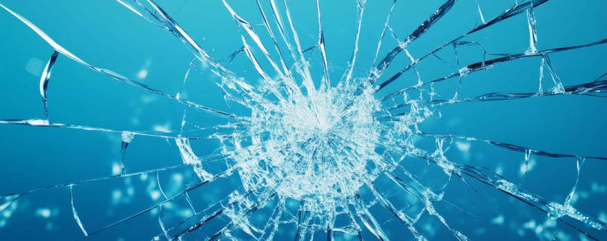 Shattered glass with radial cracks, abstract background. Fragility and destruction concept.