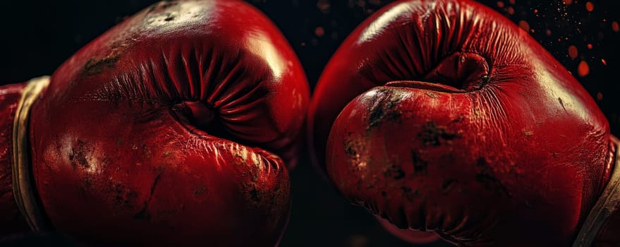 Red boxing gloves in a fight, intense sports competition concept.