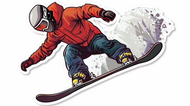 A skilled snowboarder showcases impressive maneuvers on a snow-covered slope amidst a beautiful mountain landscape during winter. The vibrant outfit contrasts with the snowy backdrop, capturing the thrill of the sport.