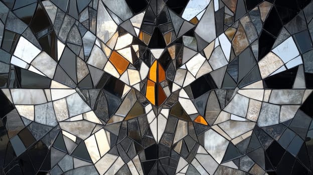 Stained glass mosaic with geometric patterns, abstract art concept.