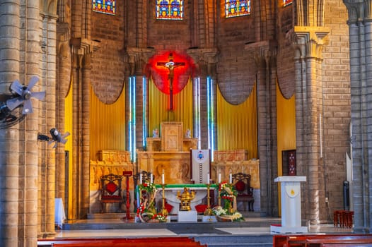 Altar inside of Christ the King Cathedral or Nha Trang Cathedral or Stone Church in Asia. Nha Trang, Vietnam - August 22, 2024