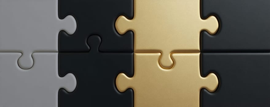 Jigsaw puzzle pieces in metallic colors, abstract design concept.