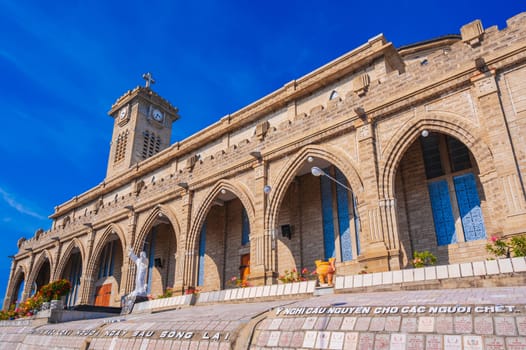 Facade of Christ the King Cathedral also called Nha Trang Cathedral or Stone Church in Asia in summer. Nha Trang, Vietnam - August 22, 2024