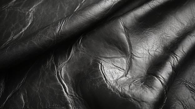 Close-up of textured black leather fabric background.