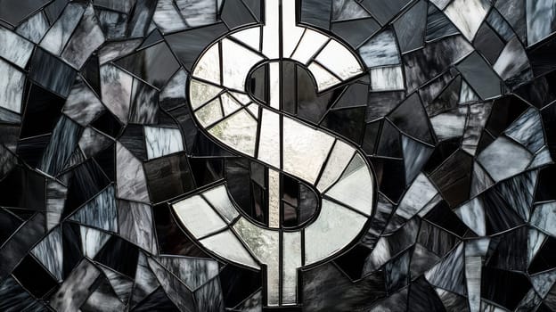 Stained glass dollar sign showcasing abstract art, modern design concept.