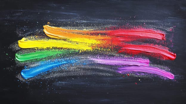 Colorful paint brush strokes on black chalkboard.