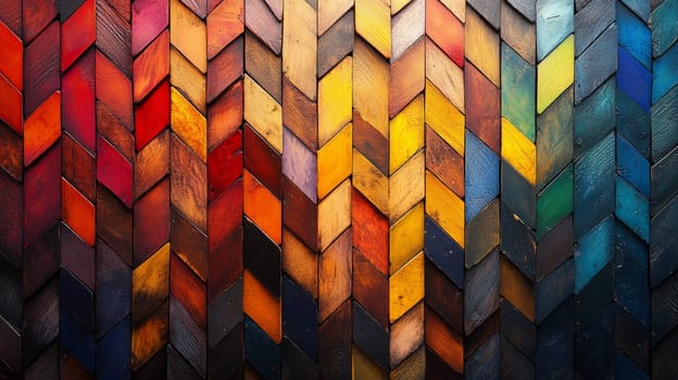Colorful wooden herringbone pattern background, vibrant texture. Interior decor and design concept.
