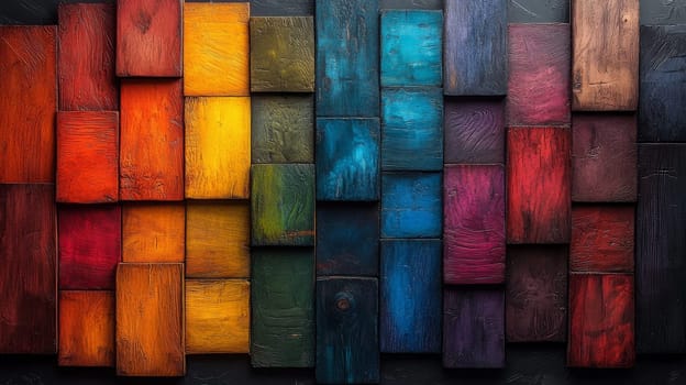 Colorful wooden planks arranged in an artistic pattern.