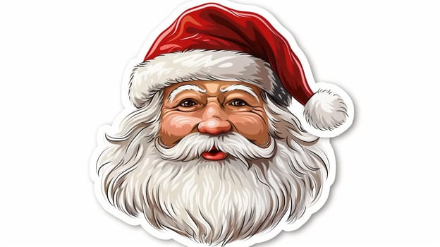 A cheerful figure resembling Santa Claus is depicted wearing a traditional red hat adorned with a white pom-pom. His full white beard adds to his jolly expression, exuding warmth and holiday spirit. The character seems ready to spread joy during the festive season.