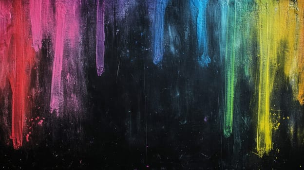 Colorful paint brush strokes on dark surface, abstract art expression.