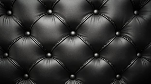 Black leather tufted upholstery close-up, luxury texture. Interior design and decoration concept.