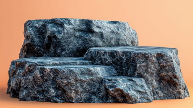 Rugged stone platform on orange background, geological concept.