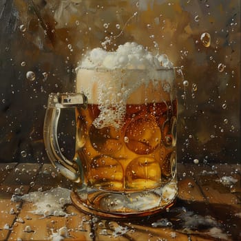 A glass of beer with foam on top. The foam is in the shape of a bubble