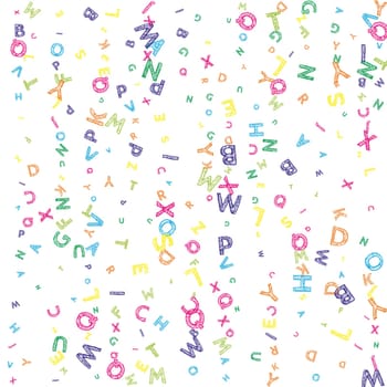 Falling letters of English language. Colorful childish flying characters of Latin alphabet. Foreign languages study concept. Back to school banner .