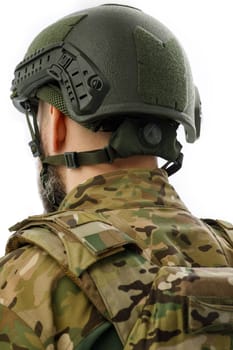 defense military soldier rear view. High quality photo