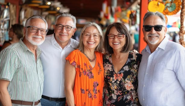 Group of happy senior friends posing for a photo while enjoying a day together