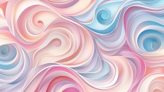 The artwork showcases a mesmerizing blend of swirling pastel colors, featuring soft pinks, blues, and creams intermingling in a flowing, abstract pattern. The gentle curves and layers create a sense of depth and fluidity, making it ideal for background use in various design projects.