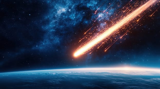 stunning meteor shower illuminates night sky with vibrant trails.
