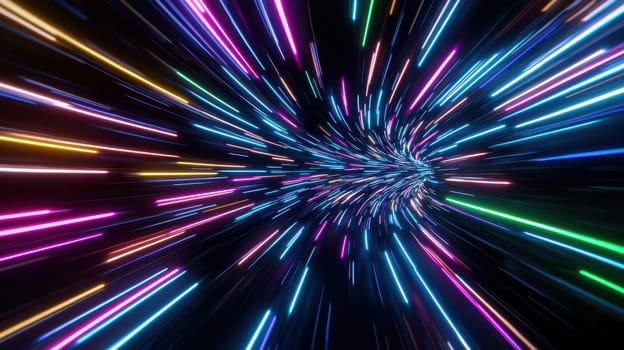 Vibrant neon light trails create mesmerizing effect of motion and energy.