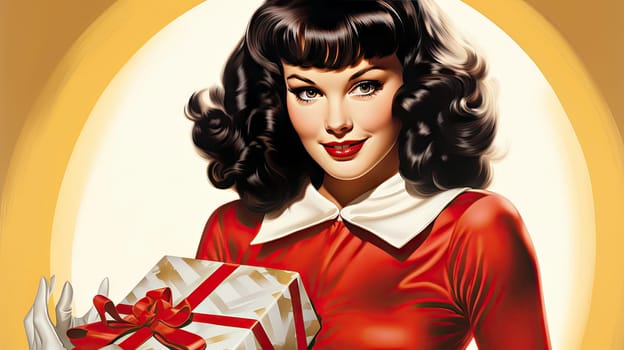 Beautiful pinup girl dressed as Santa Claus with gifts