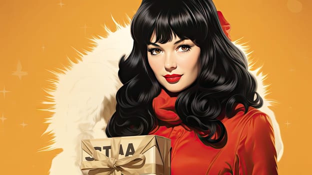 Beautiful pinup girl dressed as Santa Claus with gifts