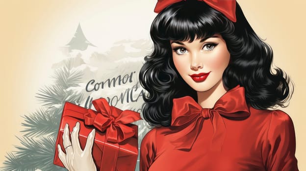 Beautiful pinup girl dressed as Santa Claus with gifts