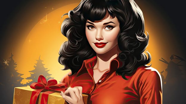 Beautiful pinup girl dressed as Santa Claus with gifts